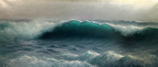 James H C Millar (exh.1884-1903) The Wave off Cornwall 27 x 66in.